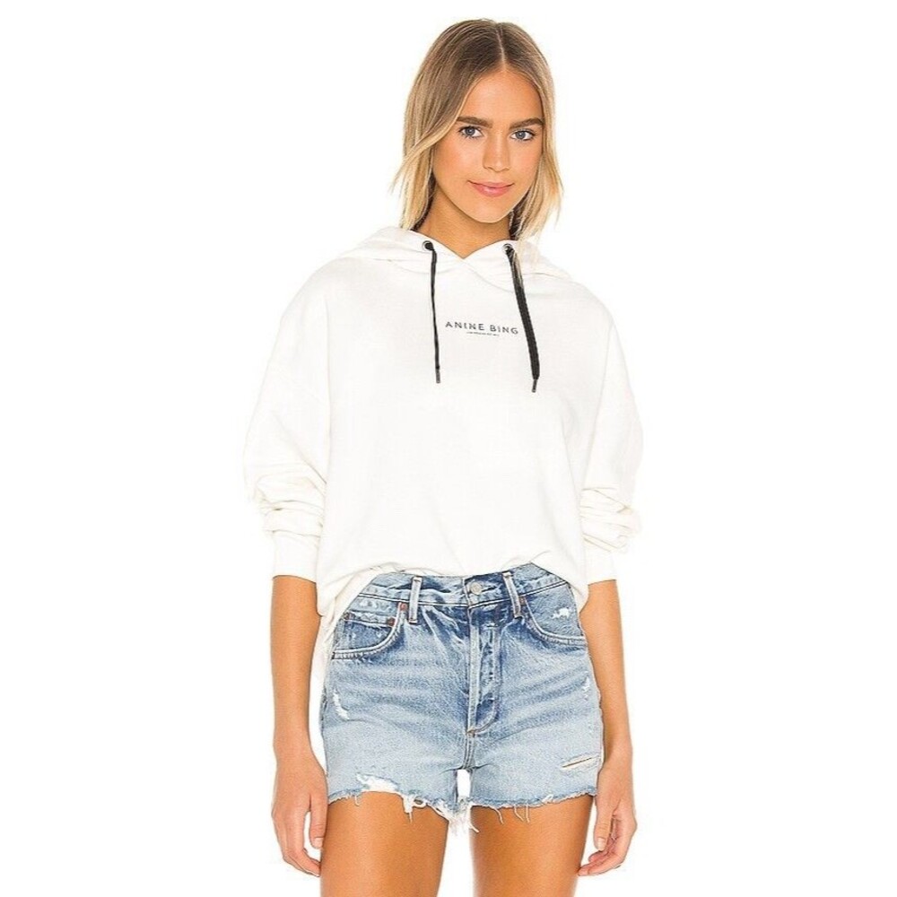 Anine Bing Cropped Oversized White Hoodie Size Small
